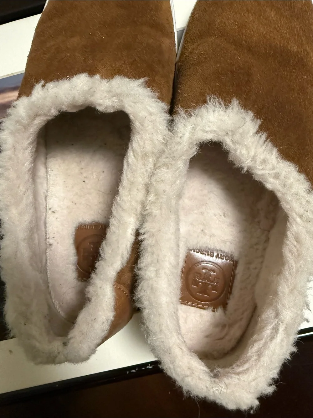 Tory Burch Kids Tan Leather Slip-On Sneakers with Cream Shearling Trim